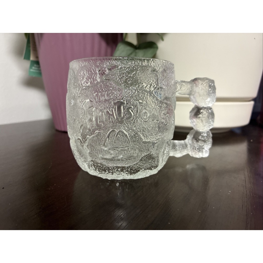 1993 McDonald's Flintstones Rocky Road Mug Clear Pebbled Glass RocDonald's Promo